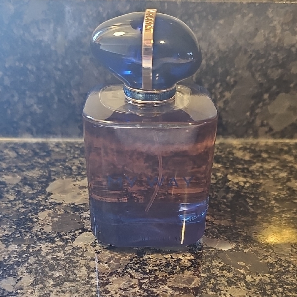 Blue Perfume Bottle with Gold Accents